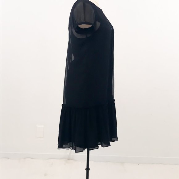 Vintage 90s XS Silk Sheer Babydoll Dress Black - Picture 4 of 11